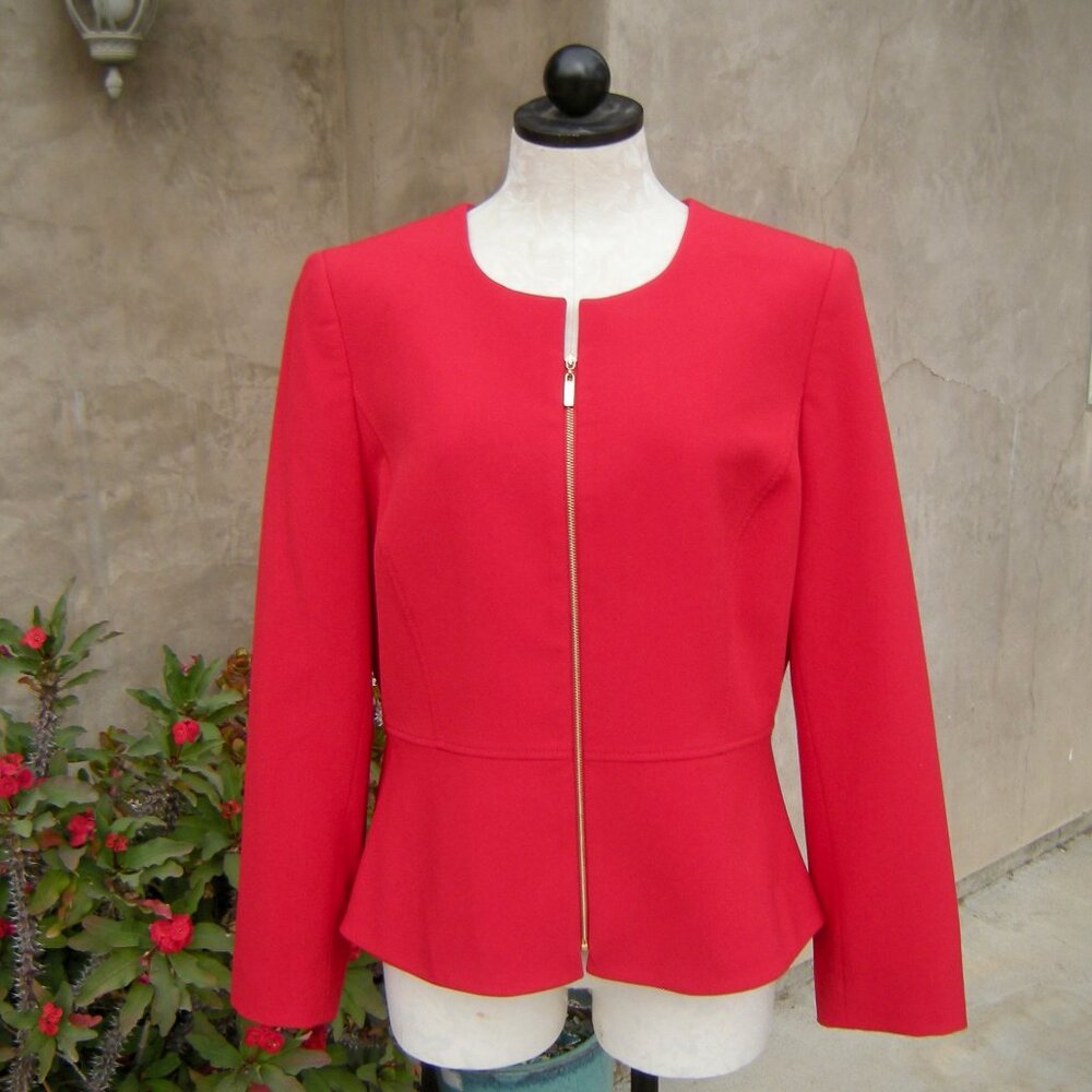 TAHARI Arthur S. Levine Red Zipper Blazer size 12PETITE - Modern Classic